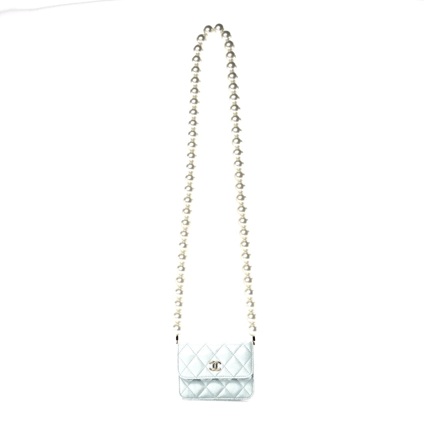 Chanel Lambskin Mini Maxi Pearls Wallet On Chain WOC Light Blue