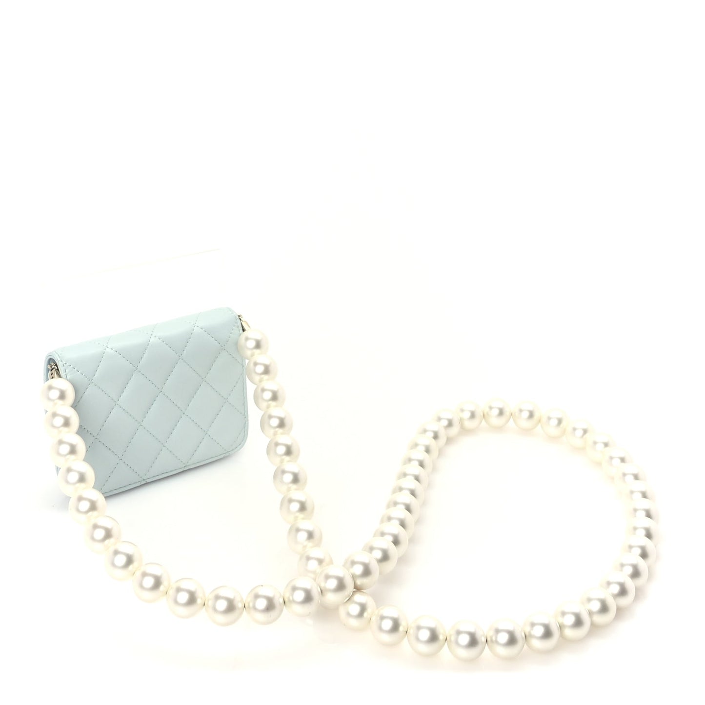 Chanel Lambskin Mini Maxi Pearls Wallet On Chain WOC Light Blue