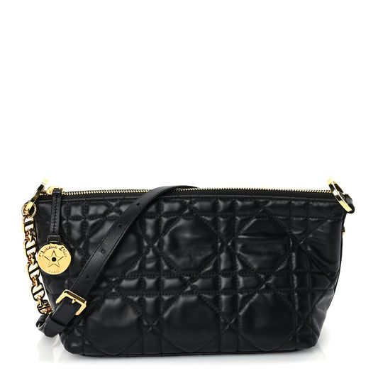 Christian Dior Lambskin Macrocannage DiorStar Hobo Bag Black