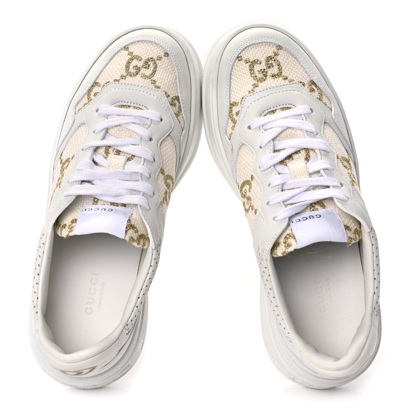 Gucci Dali Soft Calfskin GG Tennis Embossed Perforated Womens Platform 55mm Sneakers White Gold