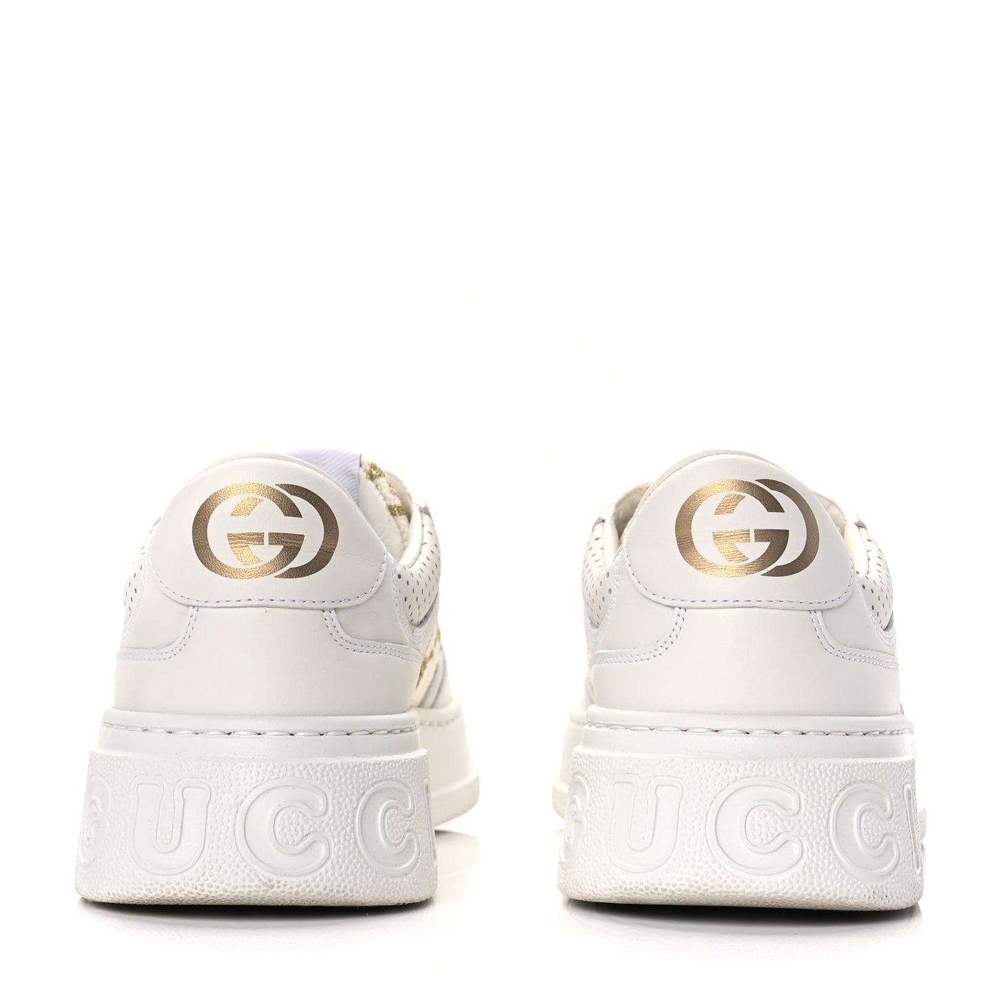 Gucci Dali Soft Calfskin GG Tennis Embossed Perforated Womens Platform 55mm Sneakers White Gold
