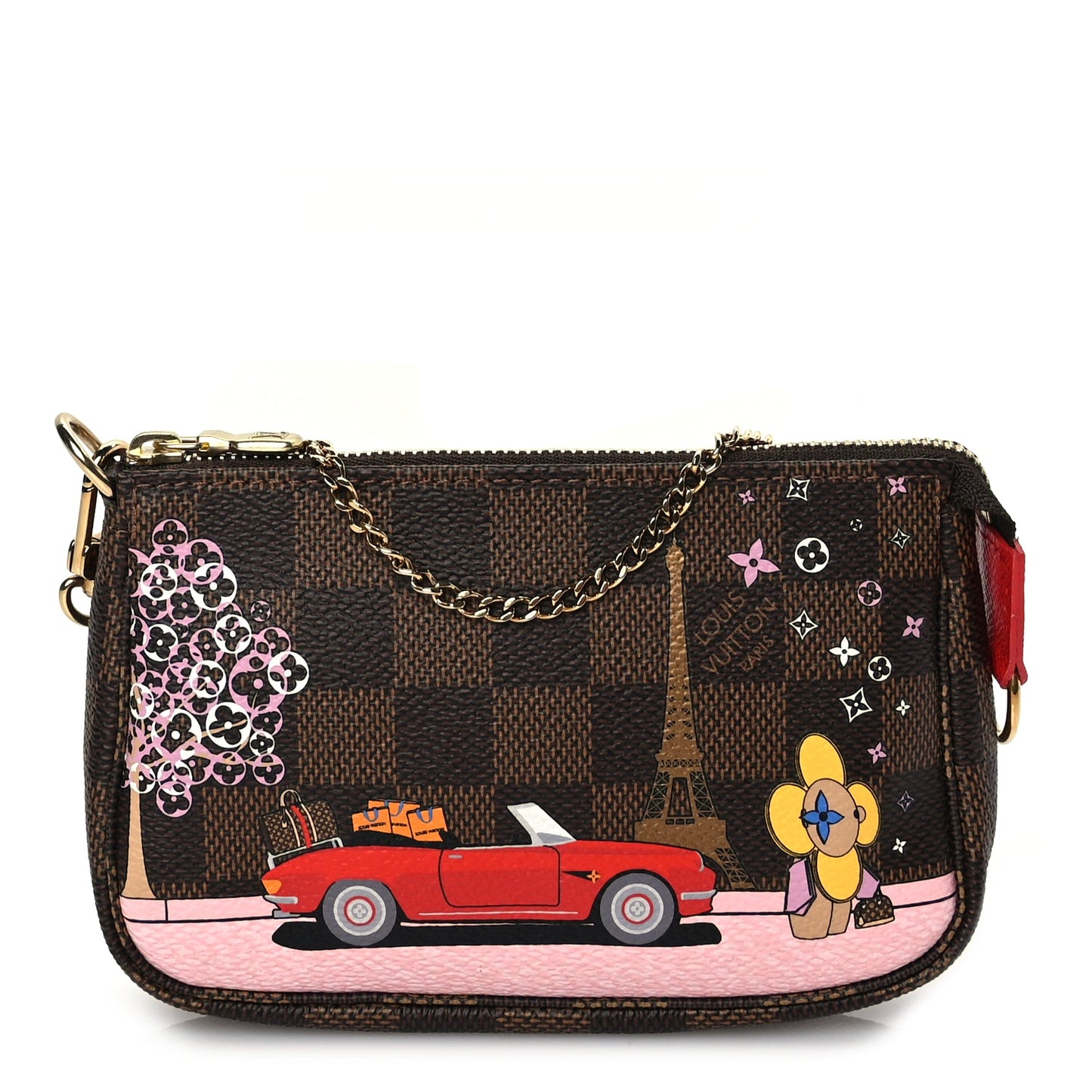 Louis Vuitton Damier Ebene 2019 Christmas Animation Mini Pochette Accessories Red