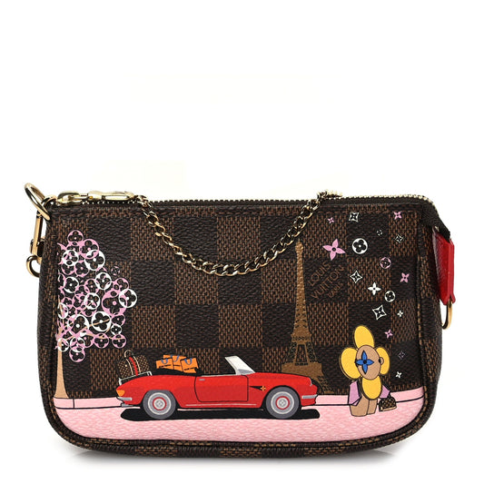Louis Vuitton Damier Ebene 2019 Christmas Animation Mini Pochette Accessories Red