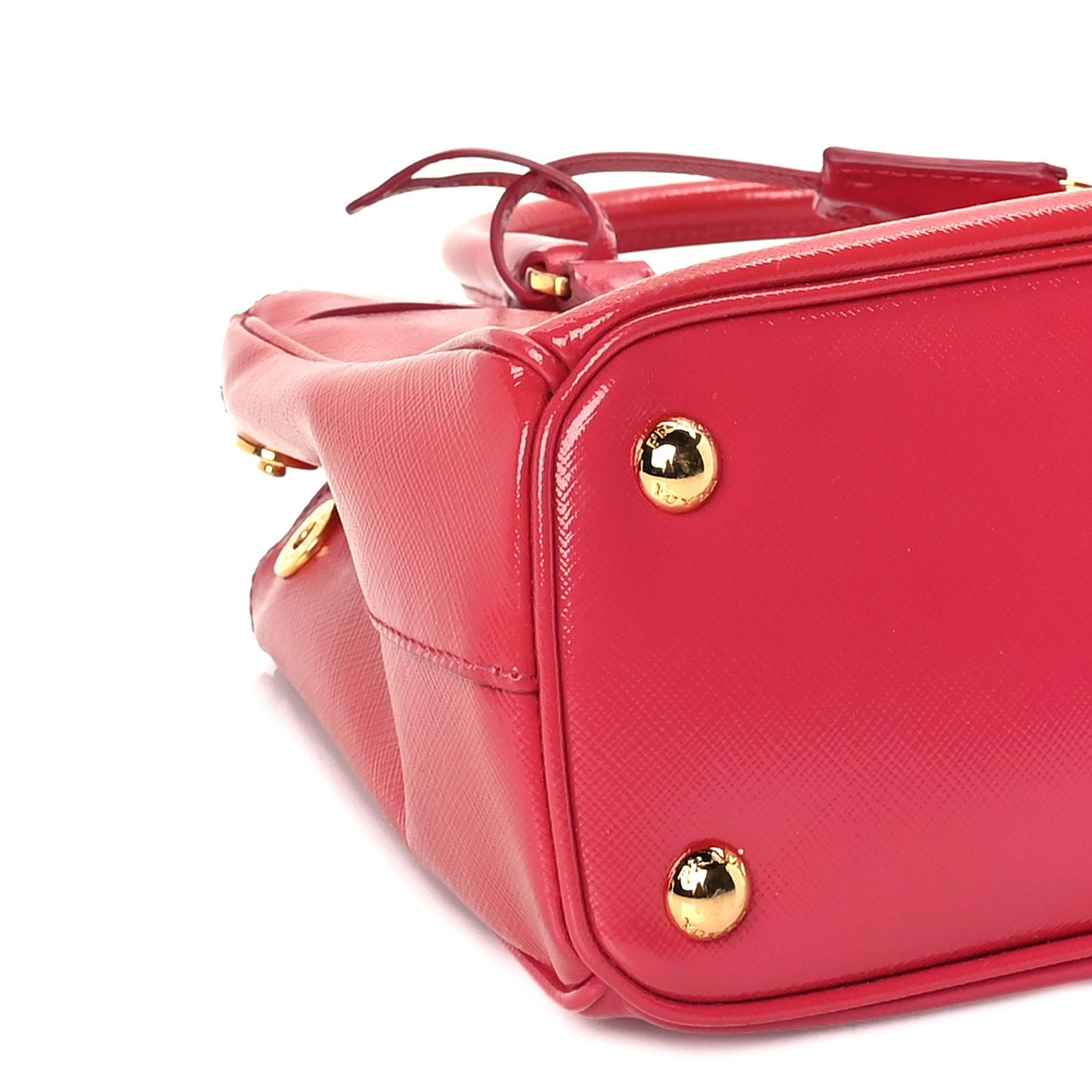 Prada Saffiano Vernice Mini Galleria Double Zip Tote Peonia
