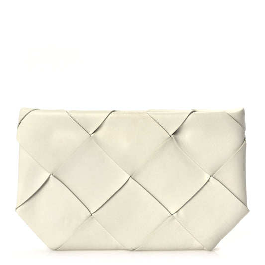 Bottega Veneta Nappa Maxi Blown Up Intrecciato Pouch Clutch  Optic White