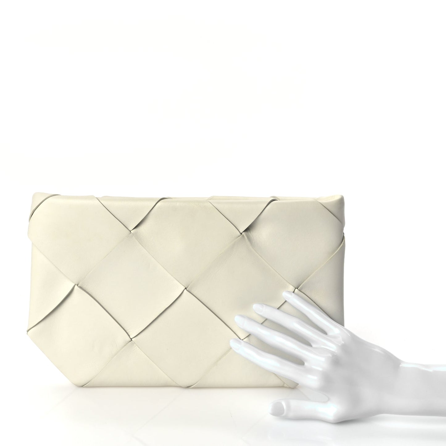 Bottega Veneta Nappa Maxi Blown Up Intrecciato Pouch Clutch  Optic White