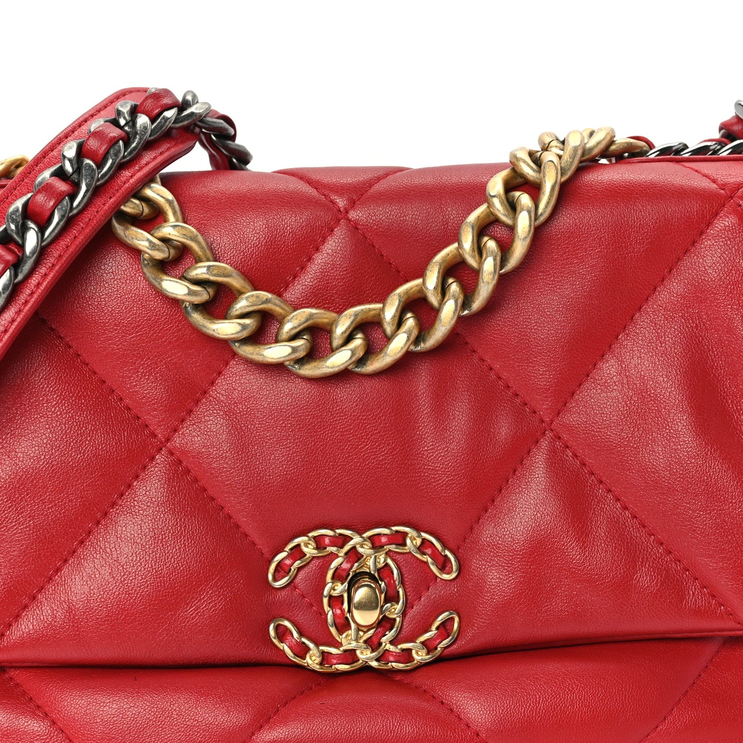 Chanel Lambskin Quilted Medium Chanel 19 Flap  Red