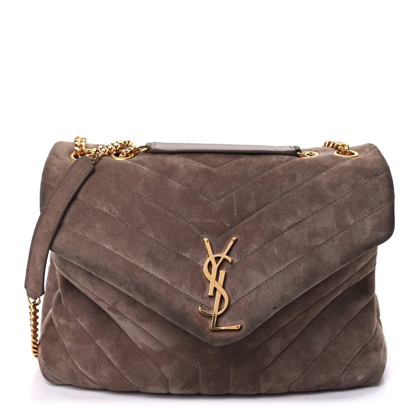 Saint Laurent Suede Y Quilted Monogram Medium Loulou Chain Satchel Taupe
