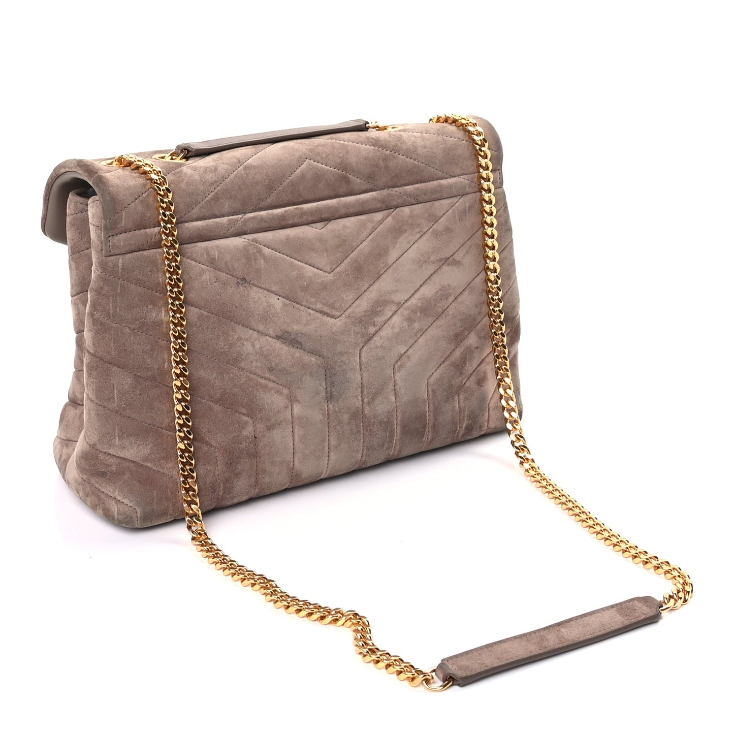 Saint Laurent Suede Y Quilted Monogram Medium Loulou Chain Satchel Taupe