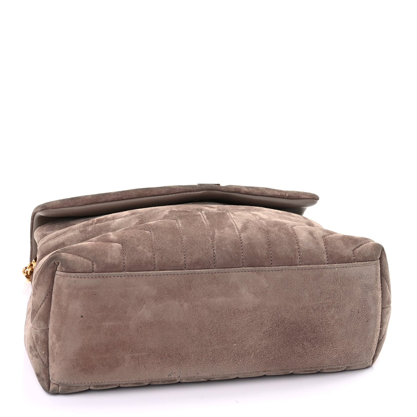 Saint Laurent Suede Y Quilted Monogram Medium Loulou Chain Satchel Taupe