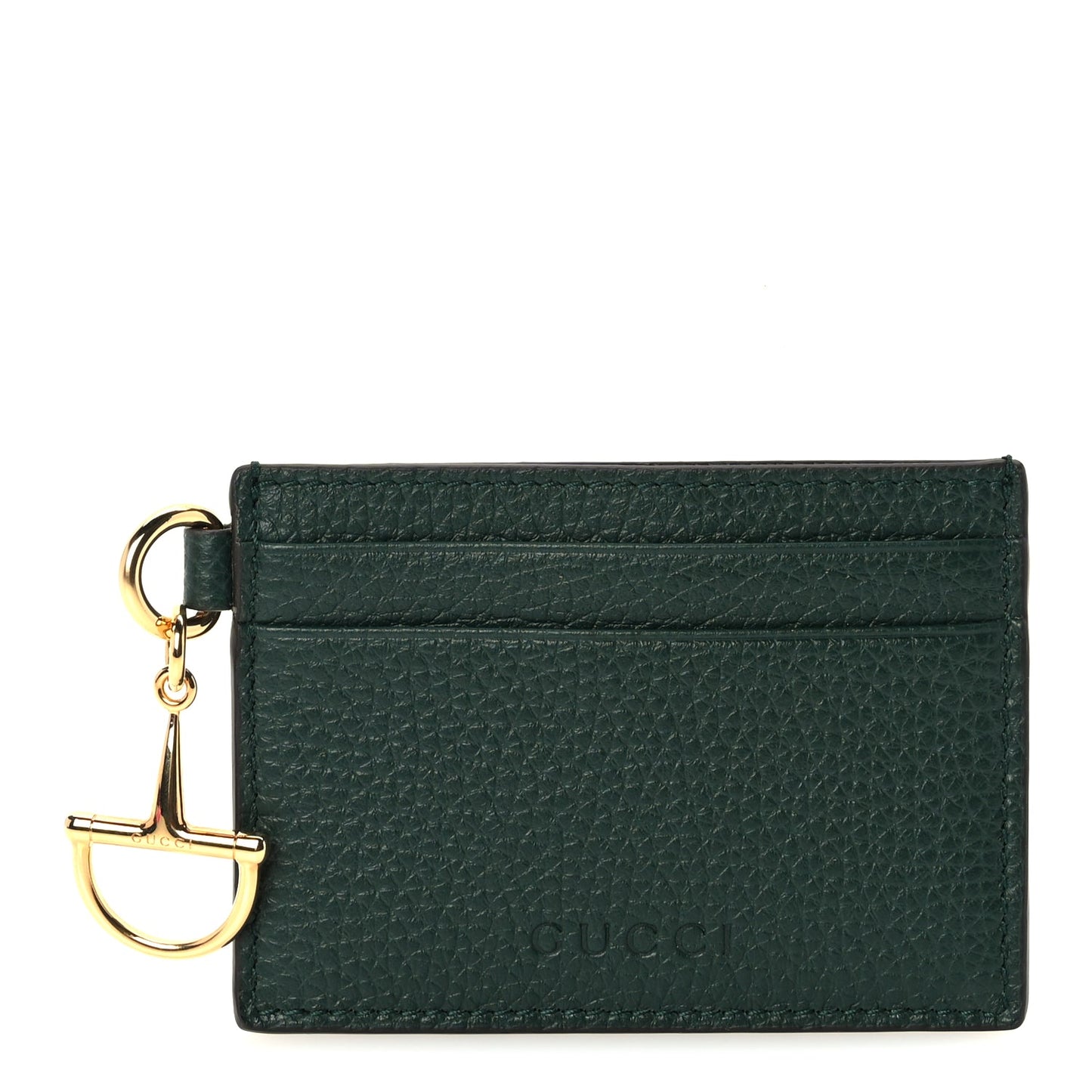 Gucci Grainy Calfskin Half Horsebit Card Case Vintage Green