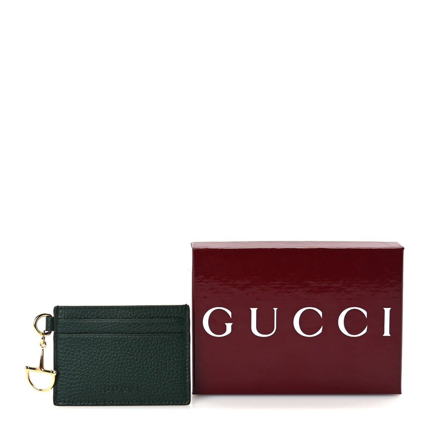 Gucci Grainy Calfskin Half Horsebit Card Case Vintage Green