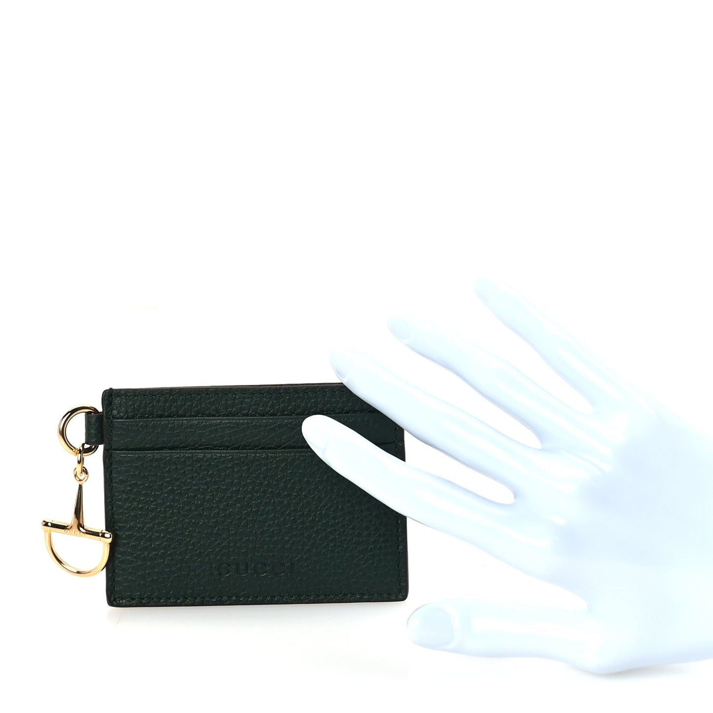 Gucci Grainy Calfskin Half Horsebit Card Case Vintage Green