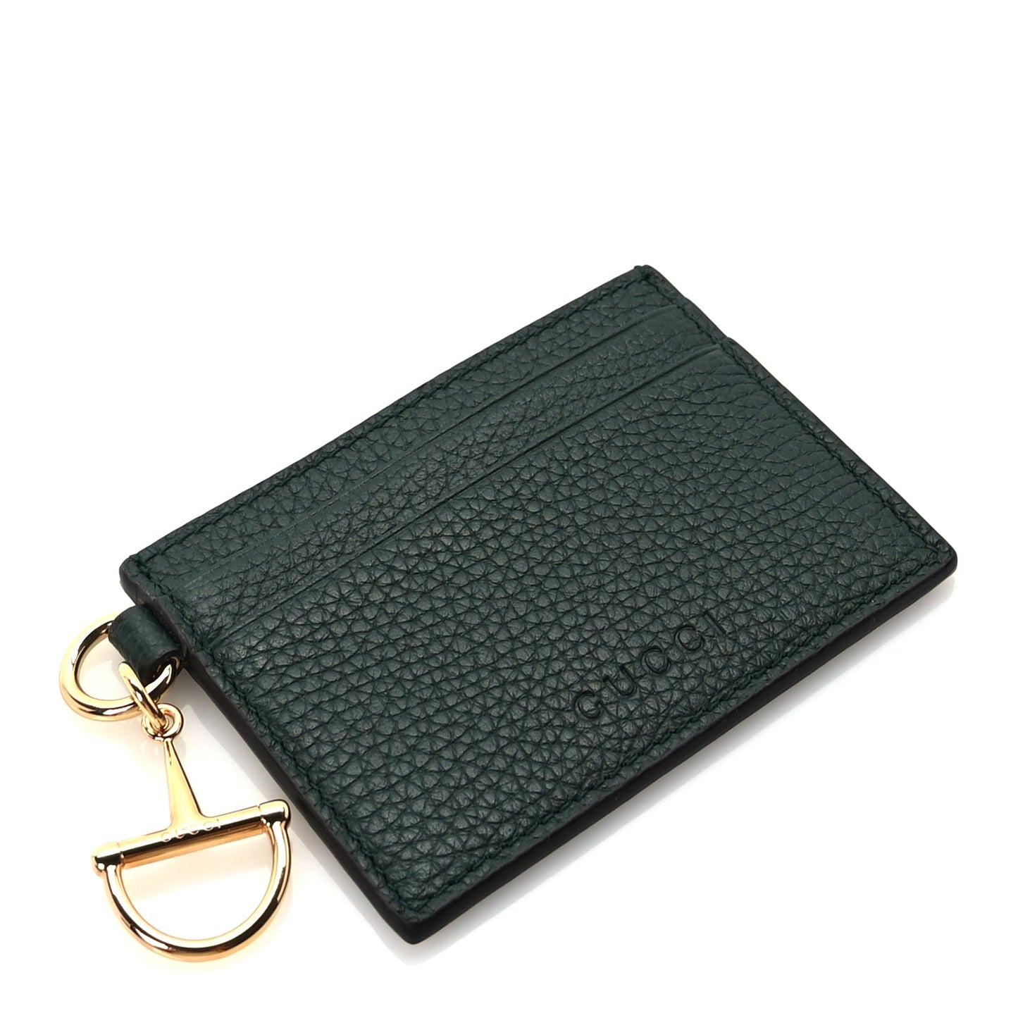 Gucci Grainy Calfskin Half Horsebit Card Case Vintage Green