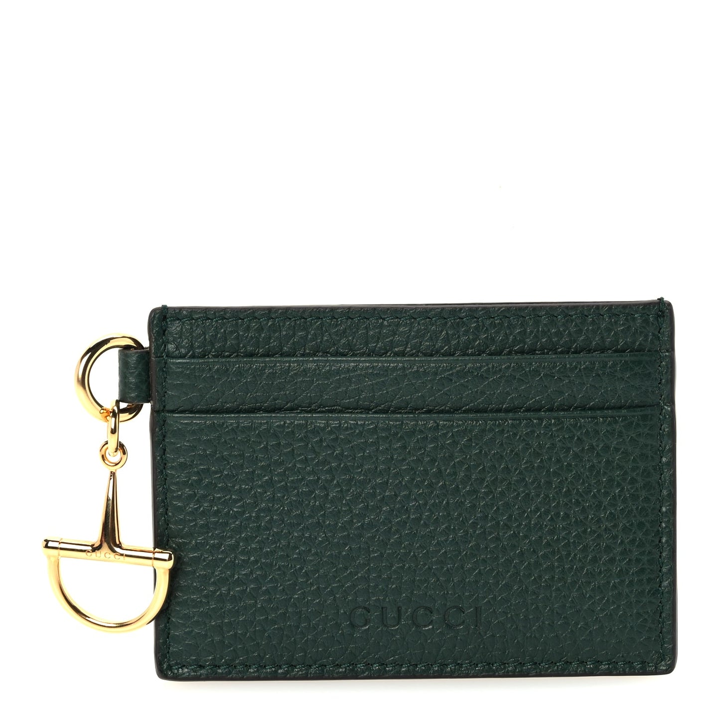 Gucci Grainy Calfskin Half Horsebit Card Case Vintage Green