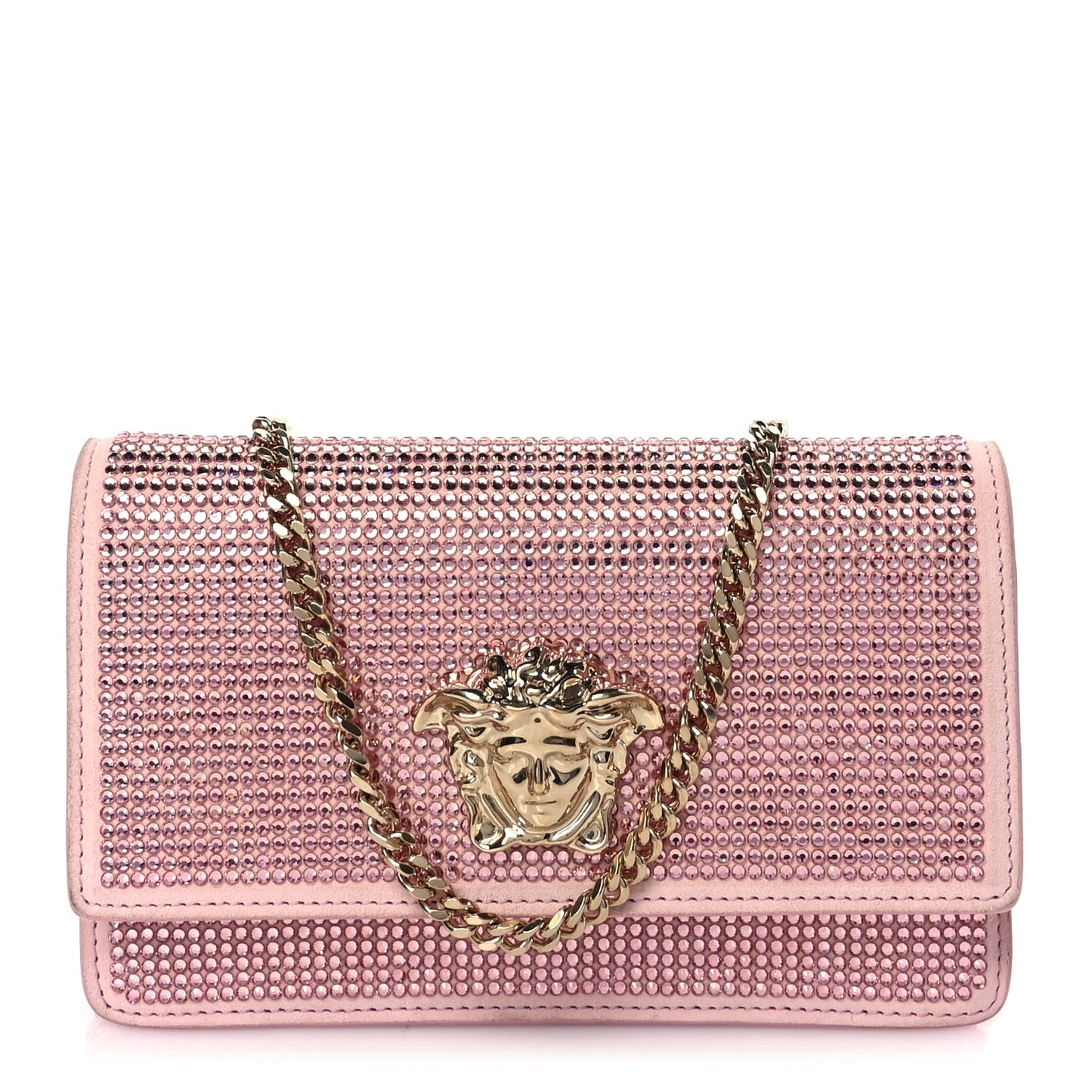 Versace Vitello Crystal Palazzo Evening Bag Pink