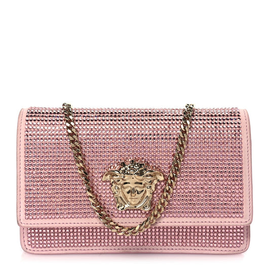 Versace Vitello Crystal Palazzo Evening Bag Pink