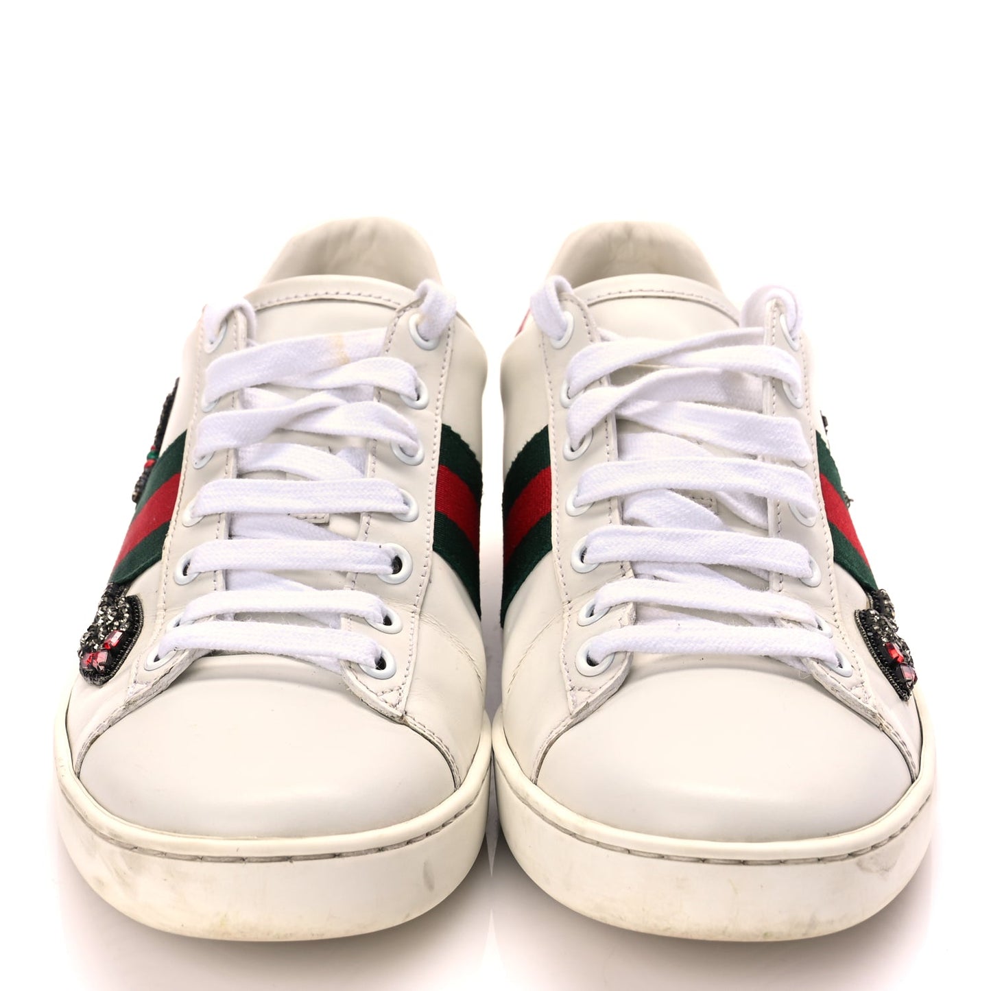 Gucci Calfskin Web Studded Womens Arrow Ace Sneakers 39 White
