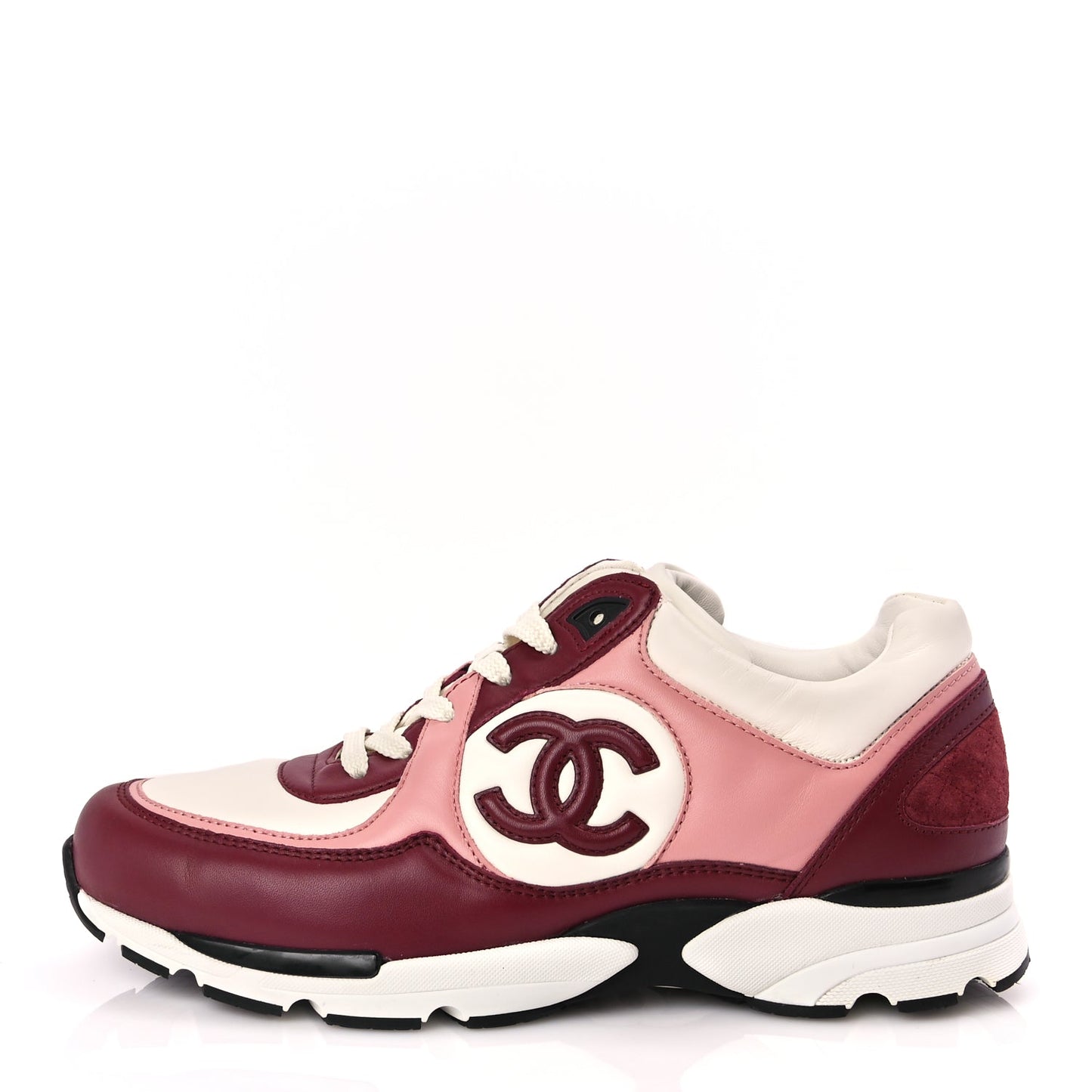 Chanel Calfskin CC Sneakers 39.5 Light Burgundy White Pink