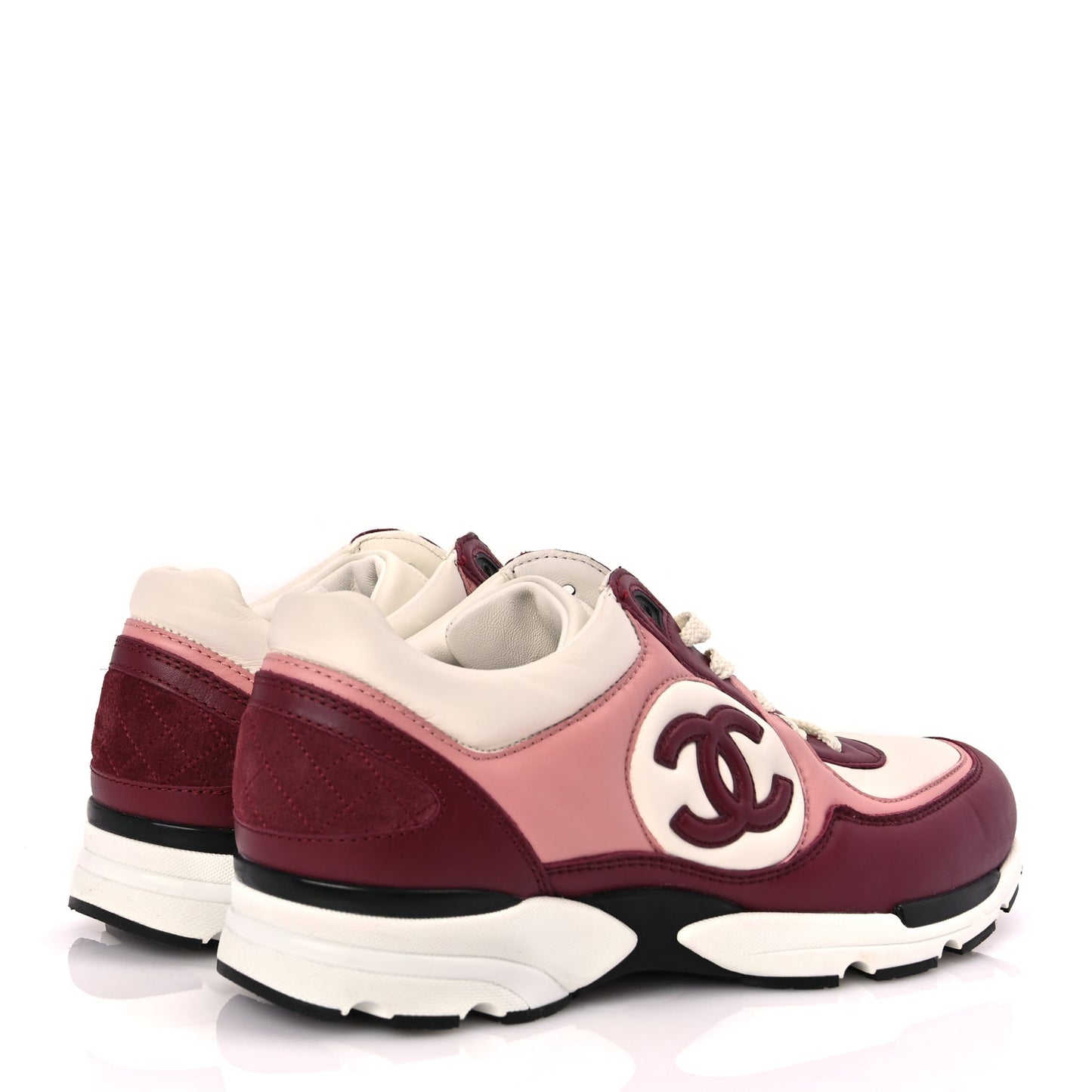 Chanel Calfskin CC Sneakers 39.5 Light Burgundy White Pink