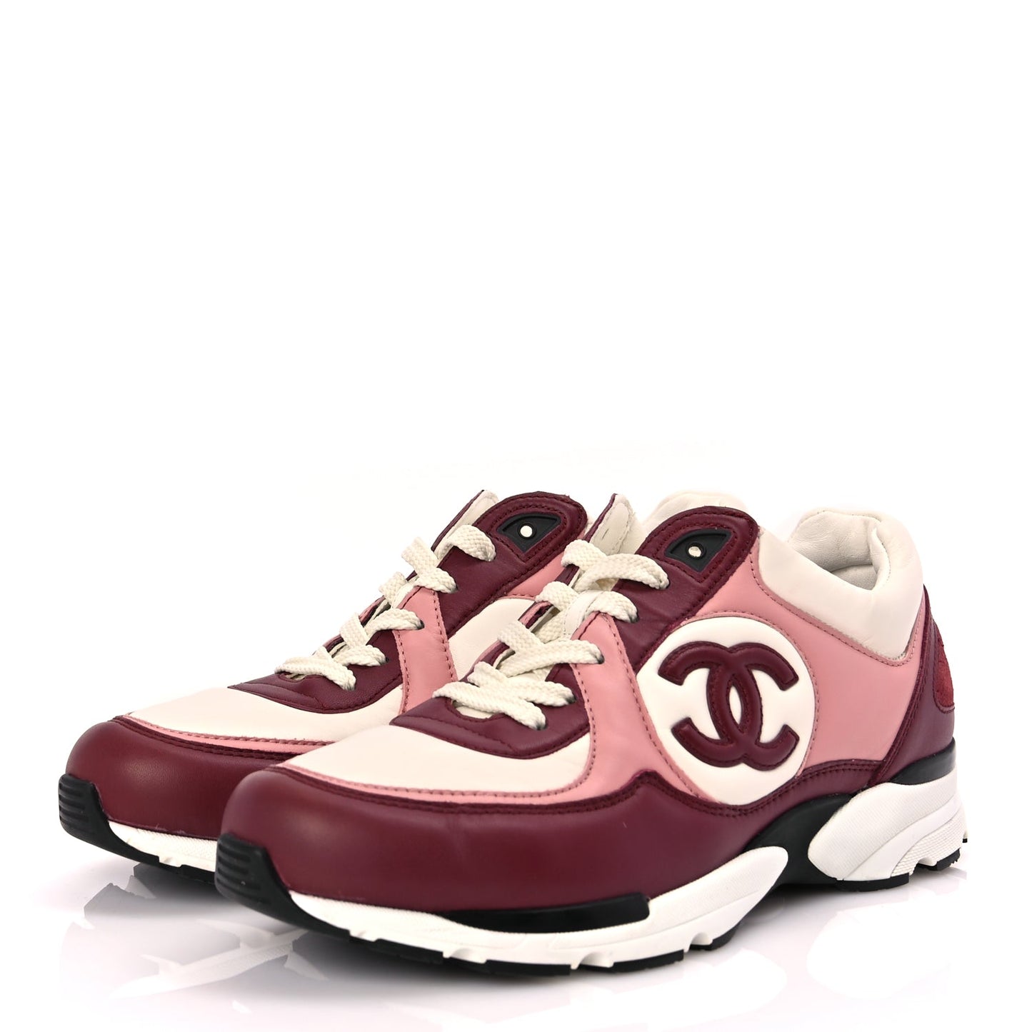 Chanel Calfskin CC Sneakers 39.5 Light Burgundy White Pink