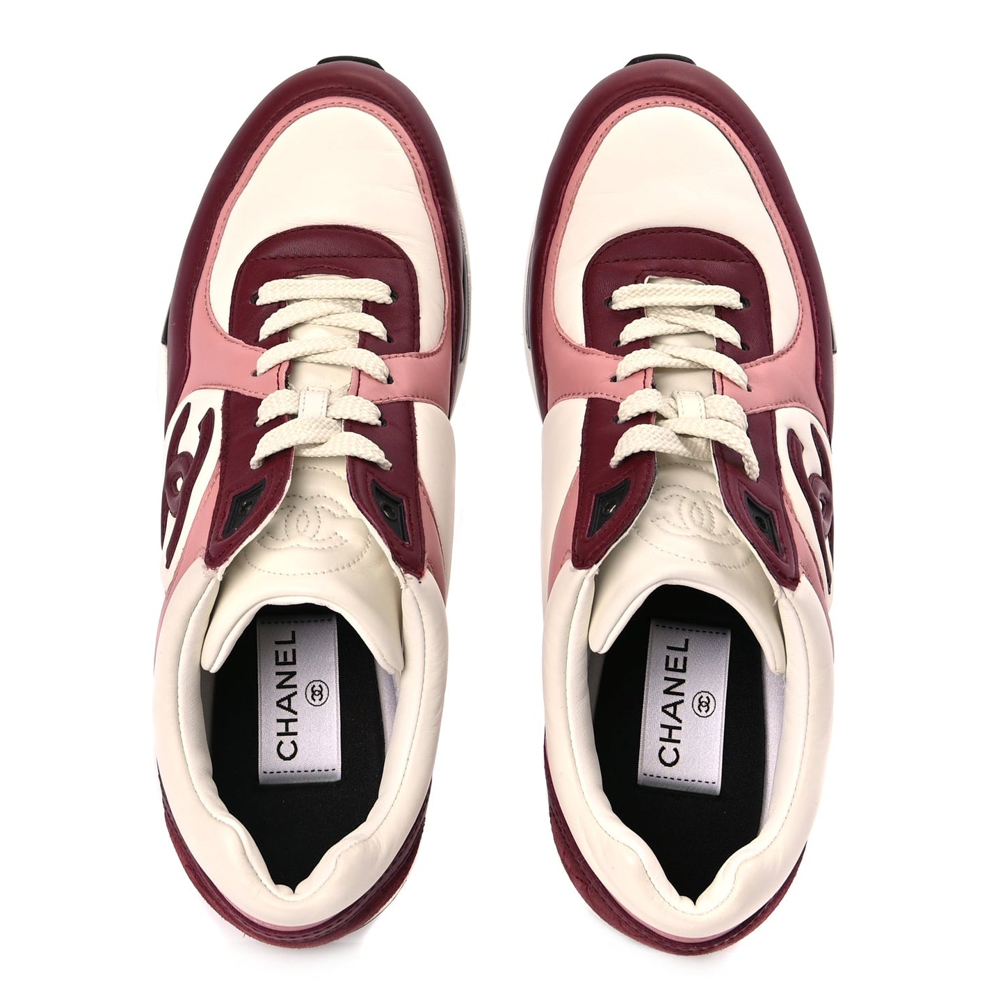 Chanel Calfskin CC Sneakers 39.5 Light Burgundy White Pink
