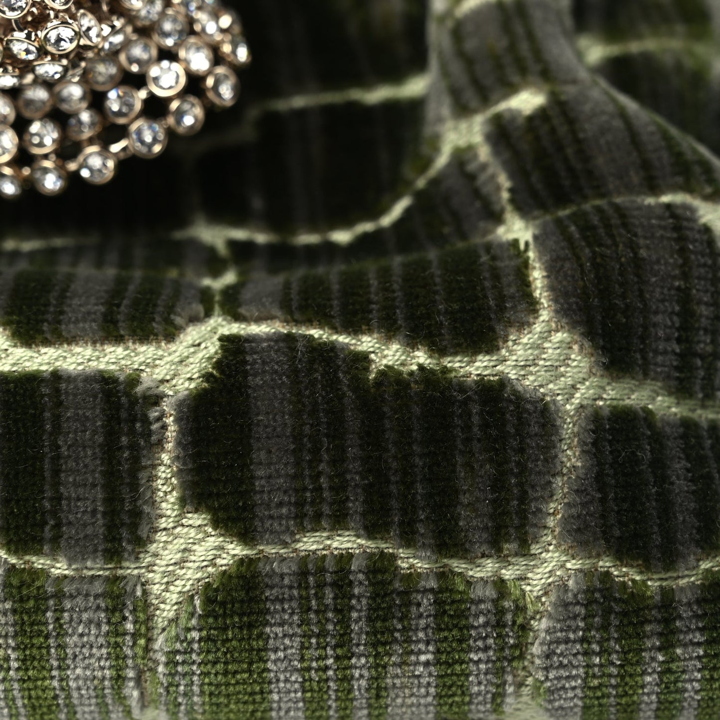 Gucci Velvet Crocodile Mother of Pearl Jacquard Crystal Bow Clutch Green