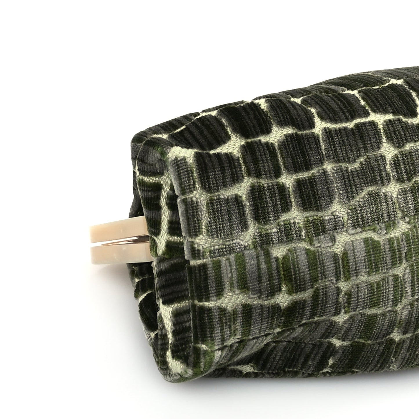 Gucci Velvet Crocodile Mother of Pearl Jacquard Crystal Bow Clutch Green