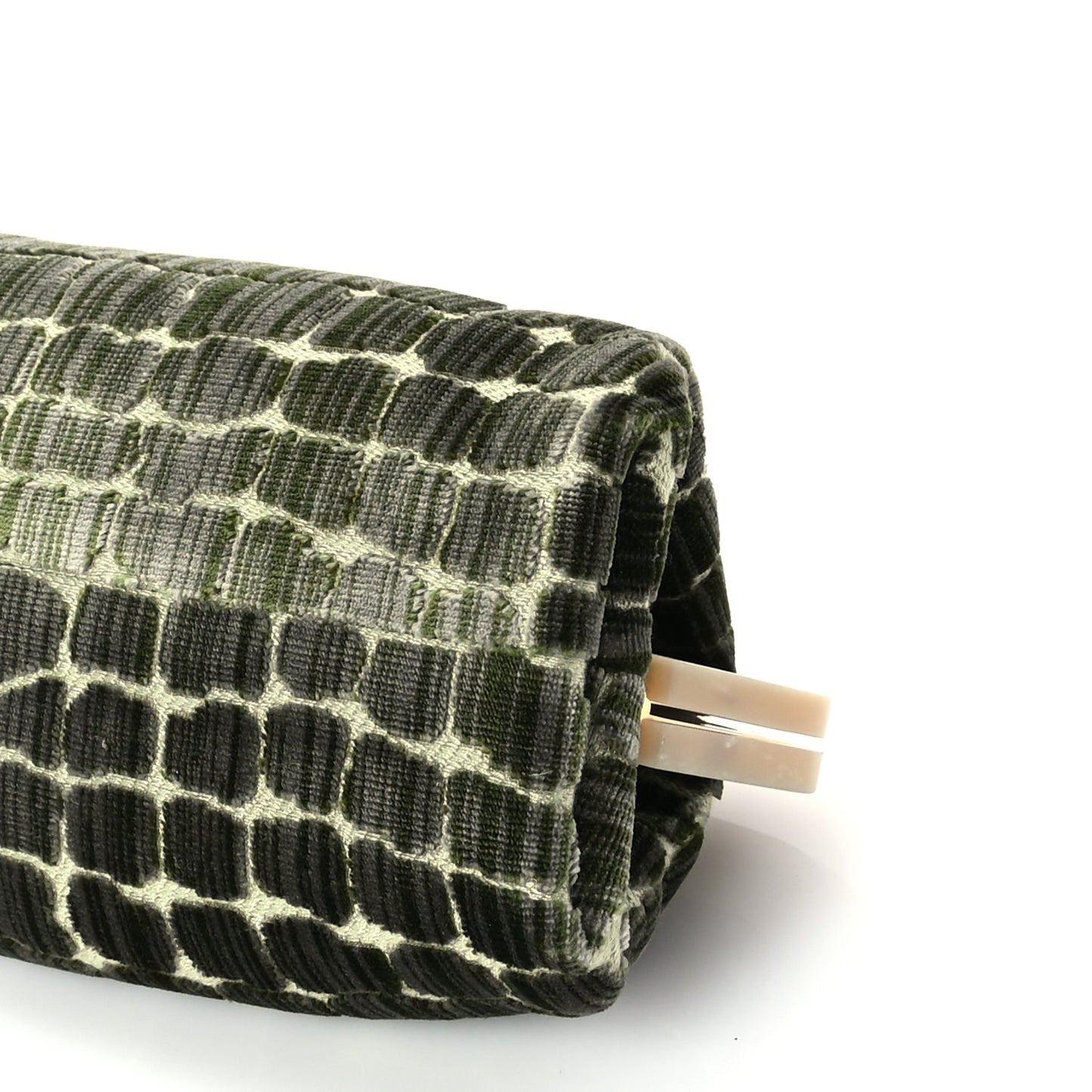 Gucci Velvet Crocodile Mother of Pearl Jacquard Crystal Bow Clutch Green