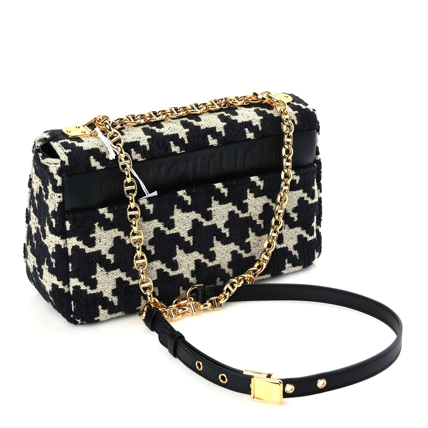Christian Dior Technical Canvas Macro Houndstooth Medium Caro Bag Black White