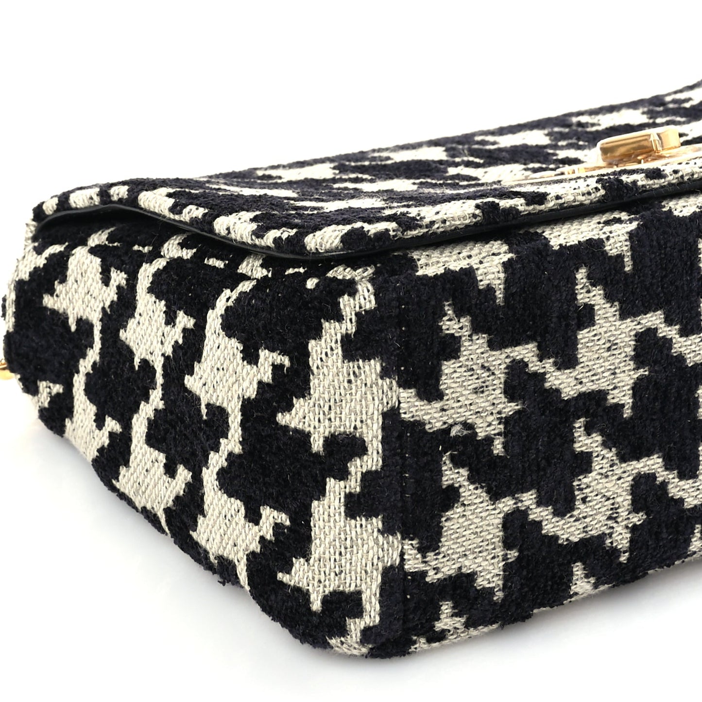 Christian Dior Technical Canvas Macro Houndstooth Medium Caro Bag Black White