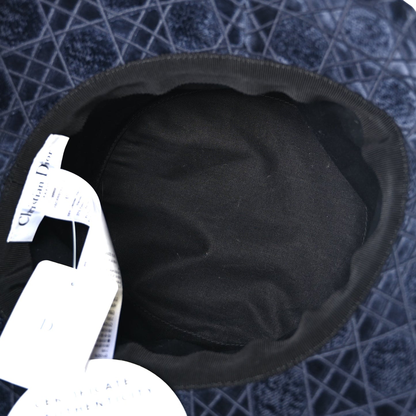 Christian Dior Velvet Cannage Bob Bucket Hat 57 Blue