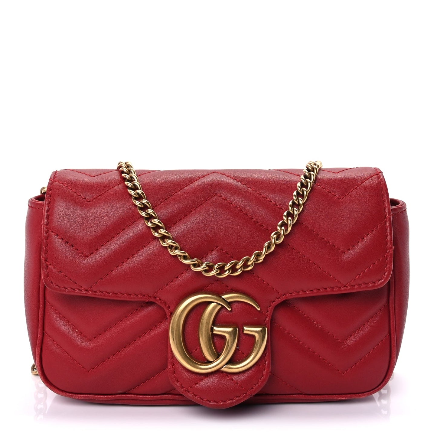Gucci Calfskin Matelasse Super Mini GG Marmont Shoulder Bag Hibiscus Red