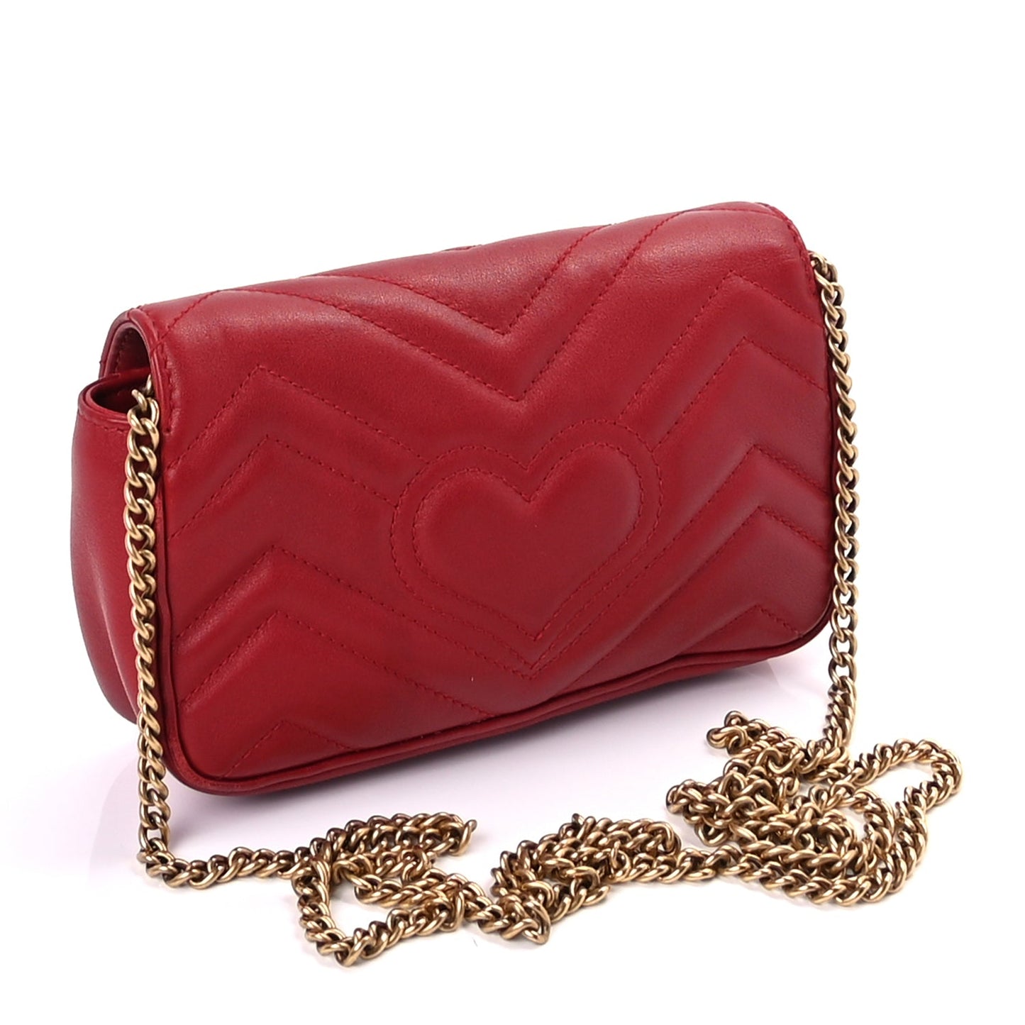 Gucci Calfskin Matelasse Super Mini GG Marmont Shoulder Bag Hibiscus Red
