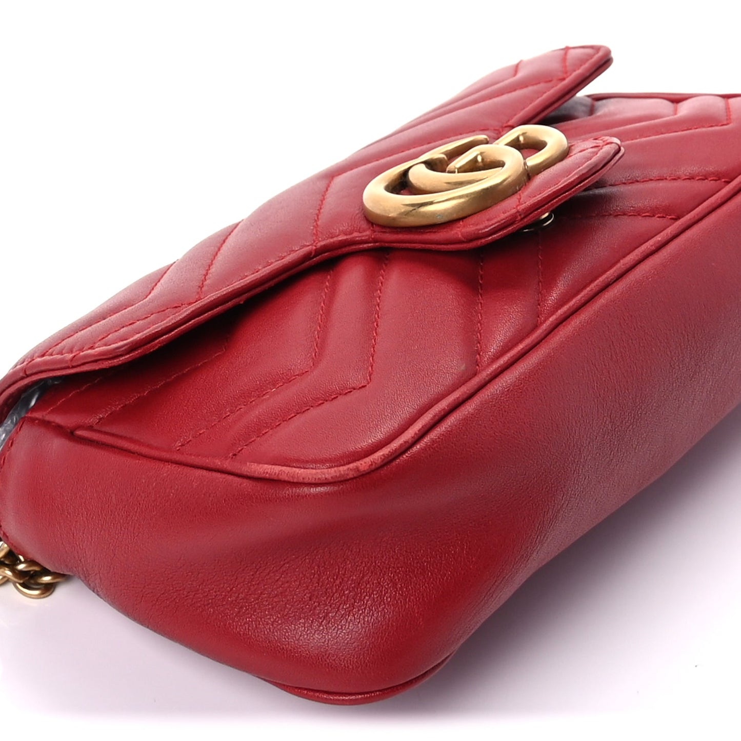 Gucci Calfskin Matelasse Super Mini GG Marmont Shoulder Bag Hibiscus Red