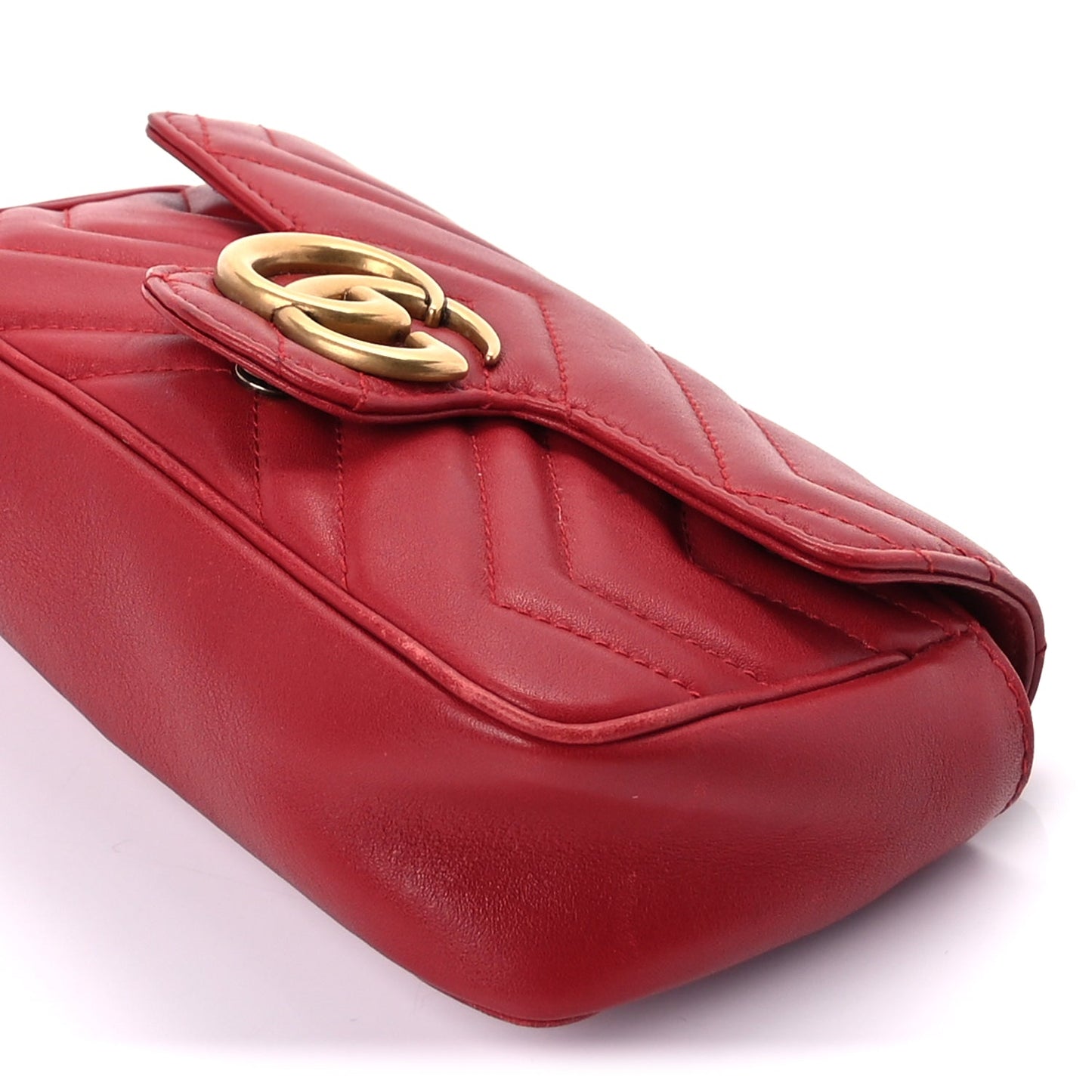 Gucci Calfskin Matelasse Super Mini GG Marmont Shoulder Bag Hibiscus Red