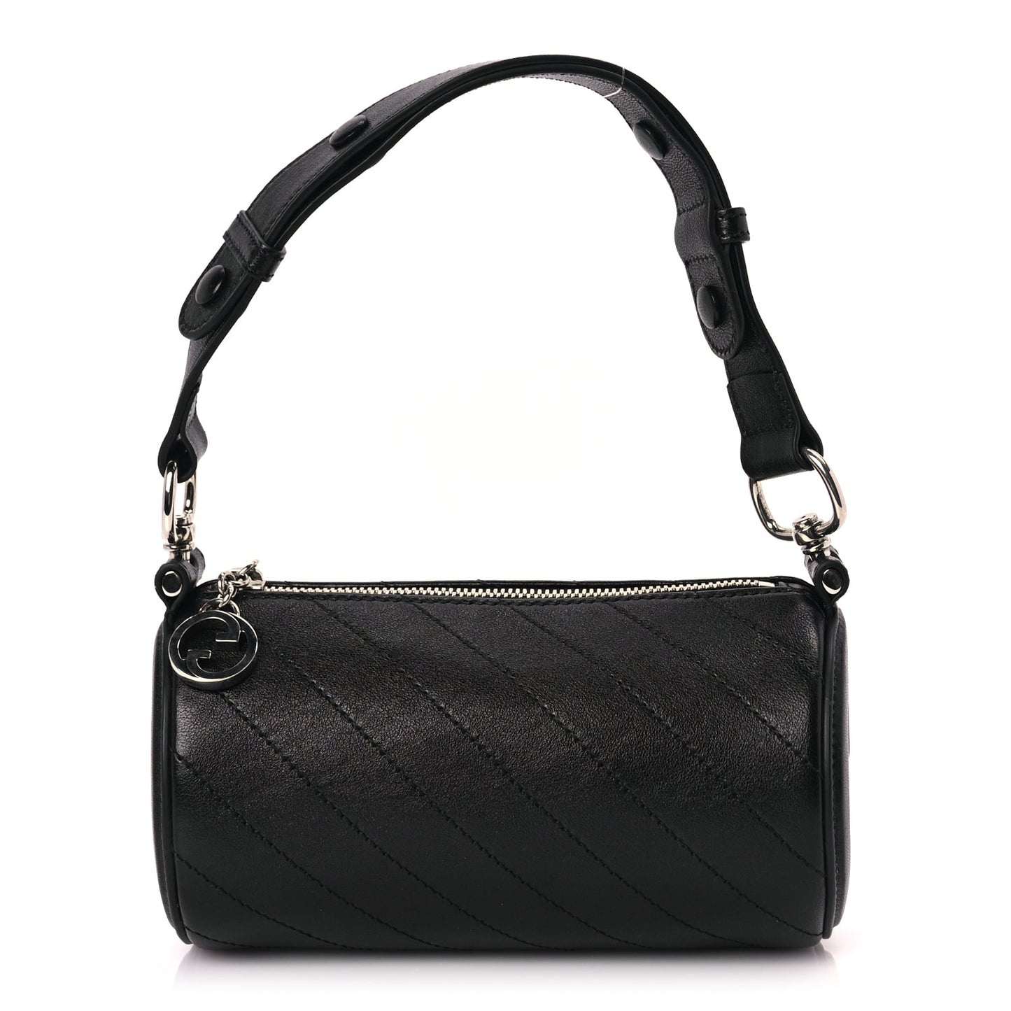 Gucci Sakai Be Green Calfskin Diagonal Stitched Mini Blondie Barrel Shoulder Bag Black