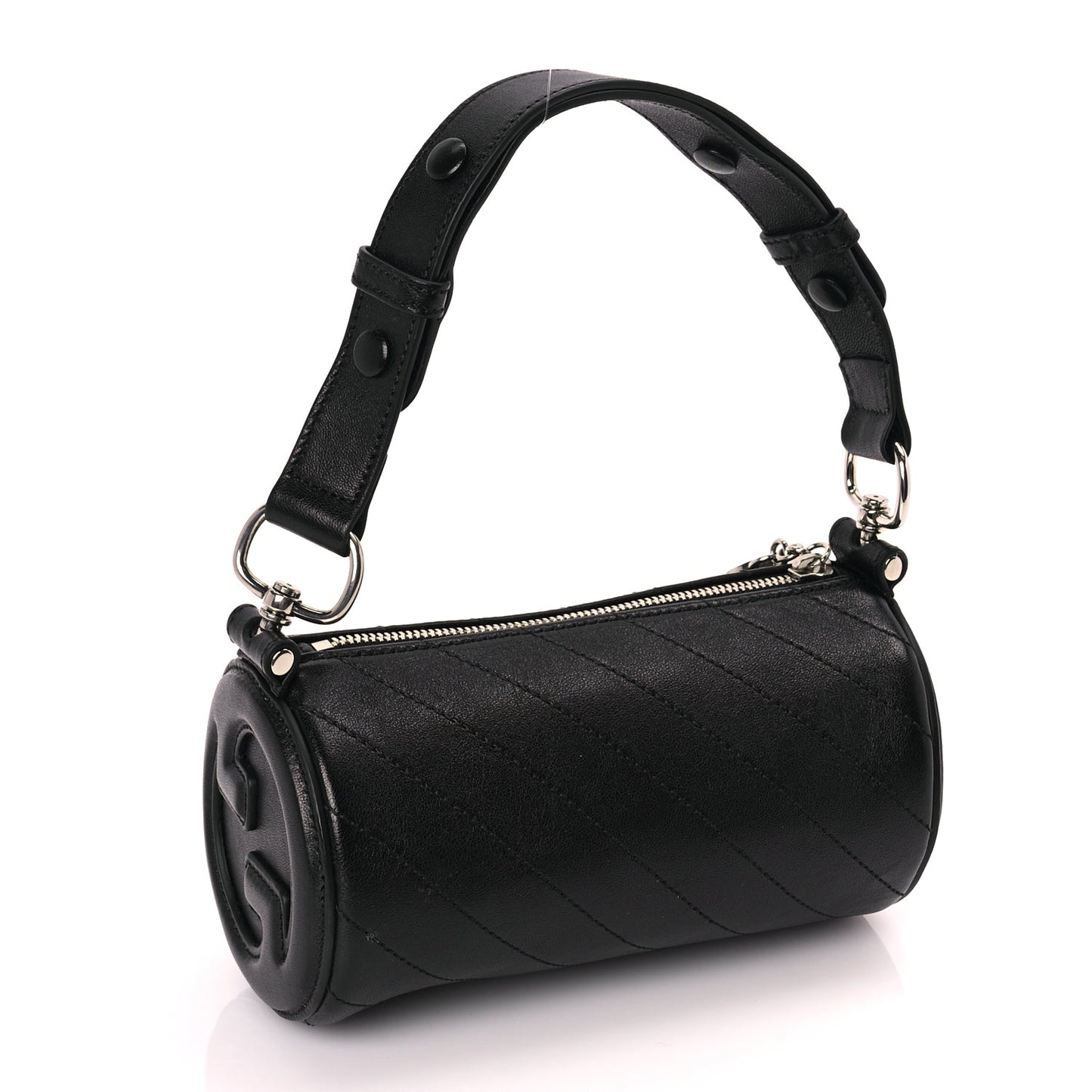 Gucci Sakai Be Green Calfskin Diagonal Stitched Mini Blondie Barrel Shoulder Bag Black
