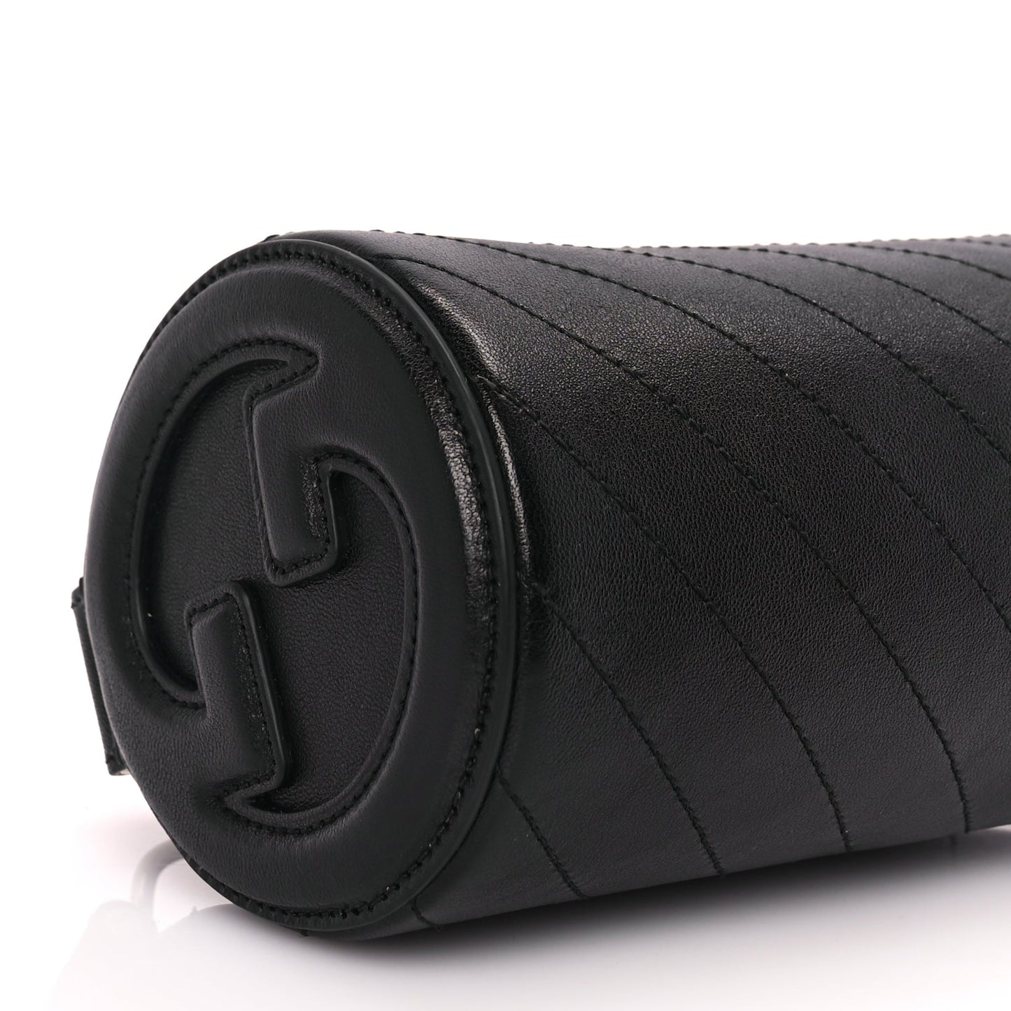 Gucci Sakai Be Green Calfskin Diagonal Stitched Mini Blondie Barrel Shoulder Bag Black