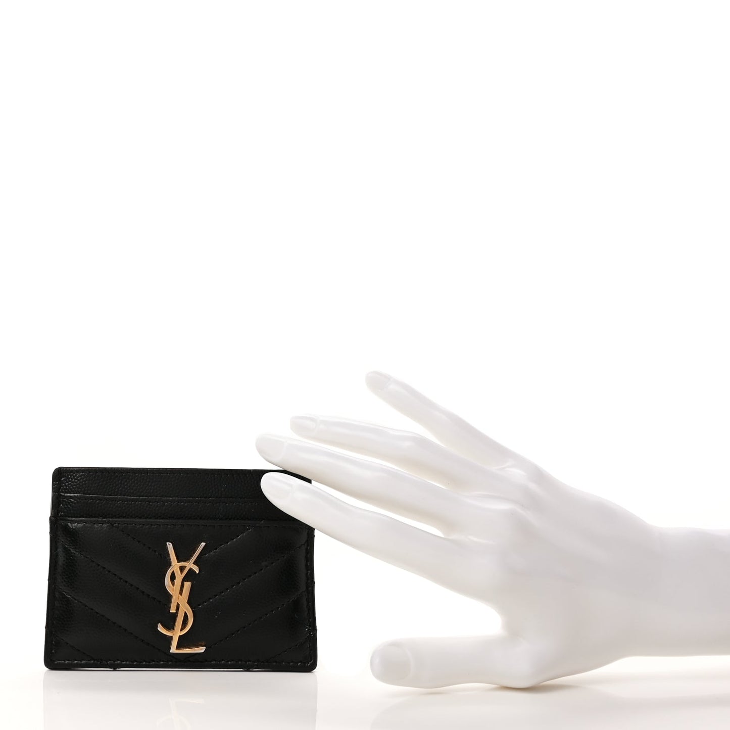 Saint Laurent Grain De Poudre Matelasse Chevron Monogram Credit Card Case  Black