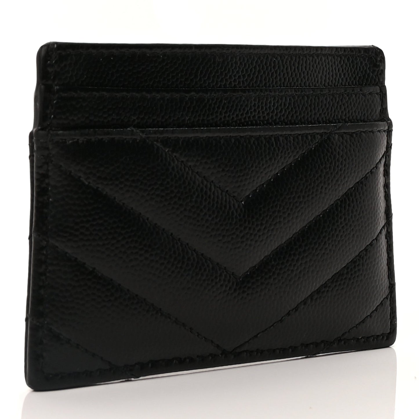 Saint Laurent Grain De Poudre Matelasse Chevron Monogram Credit Card Case  Black