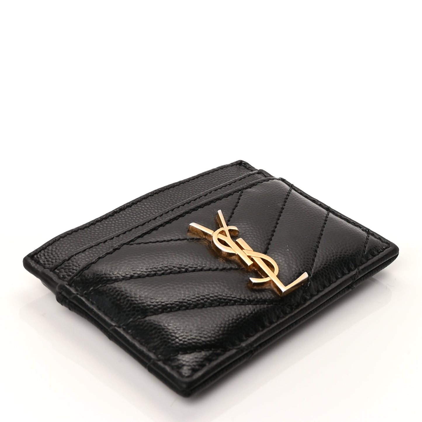 Saint Laurent Grain De Poudre Matelasse Chevron Monogram Credit Card Case  Black