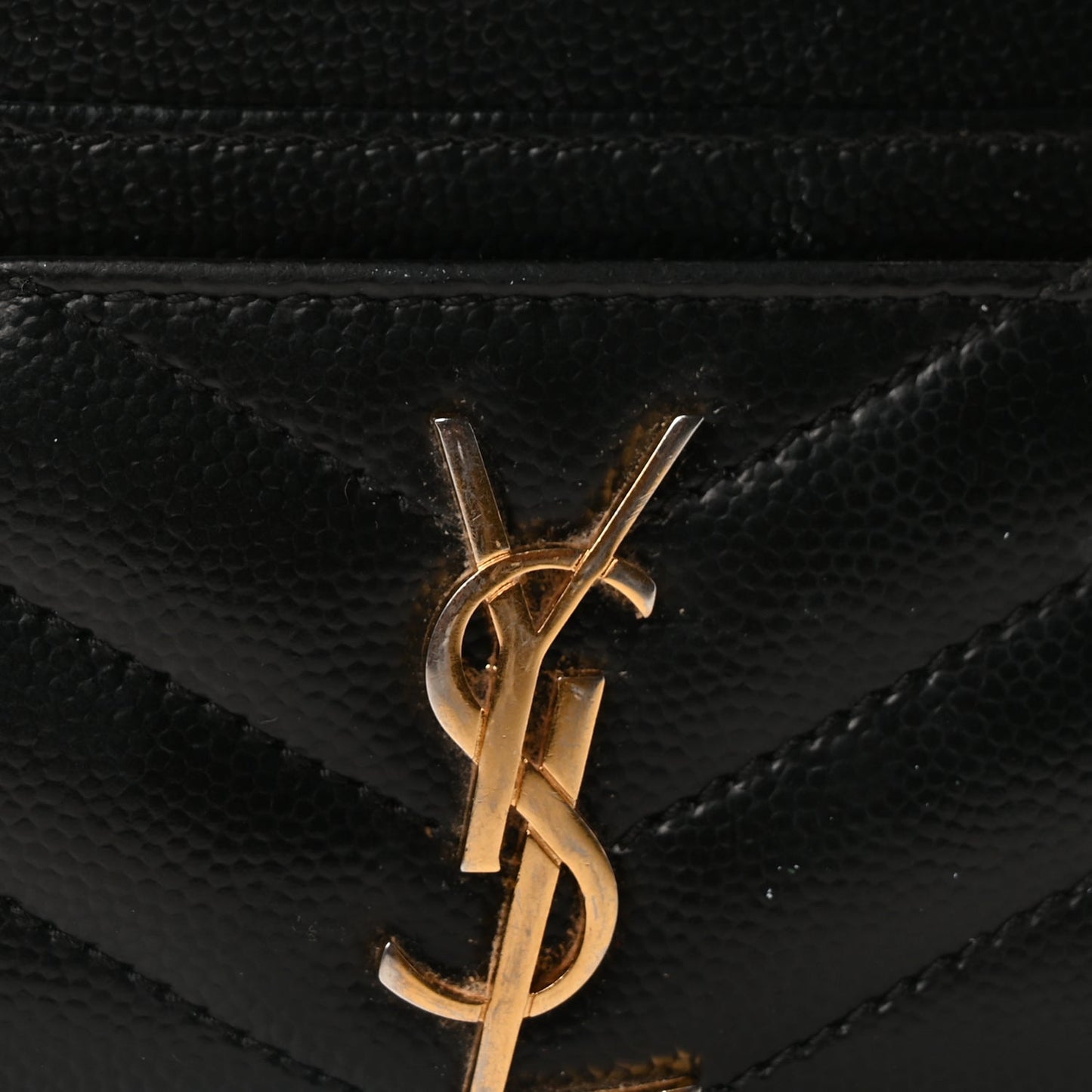 Saint Laurent Grain De Poudre Matelasse Chevron Monogram Credit Card Case  Black