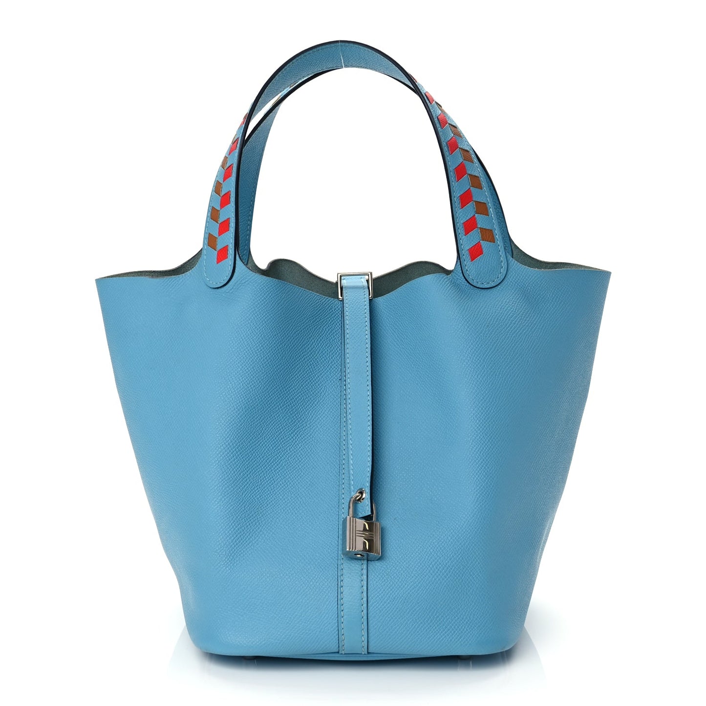 Hermes Epsom Tressage De Cuir Picotin Lock 22 MM Bleu du Nord Rouge Coeur Bleu du Nord