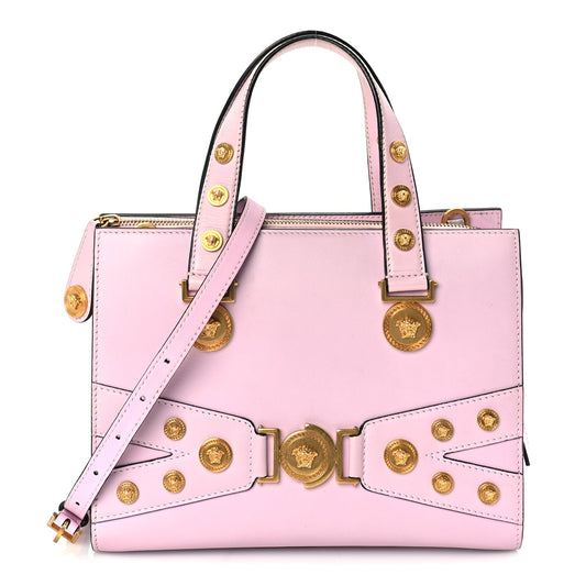 Versace Calfskin Medusa Stud Tribute Tote  Pink