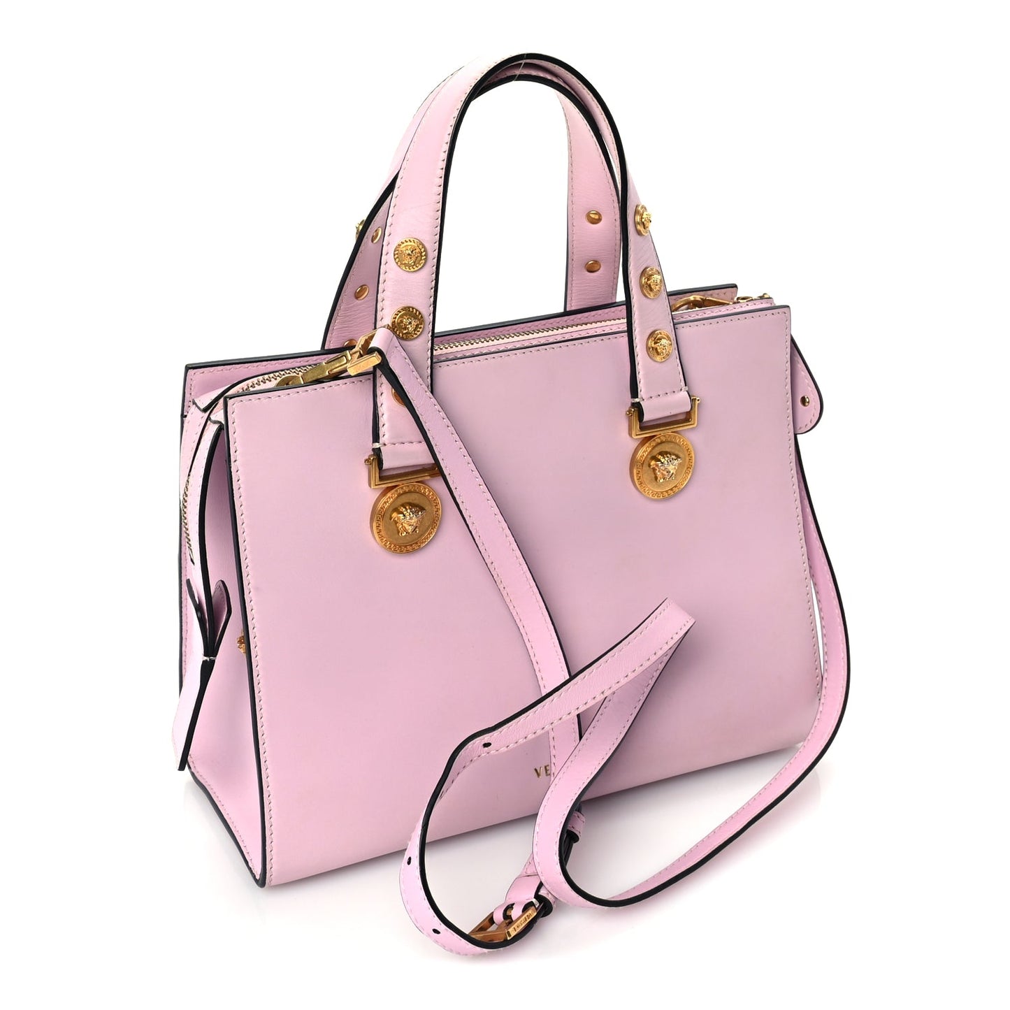 Versace Calfskin Medusa Stud Tribute Tote  Pink