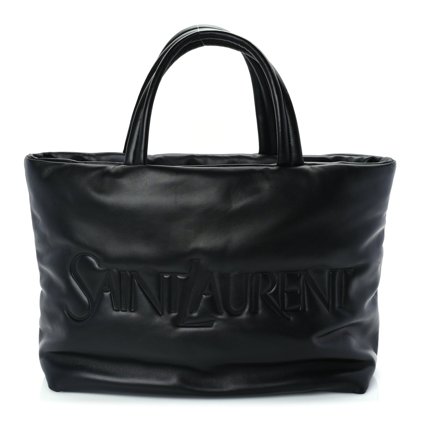 Saint Laurent Lambskin Wide Puffer Tote  Black