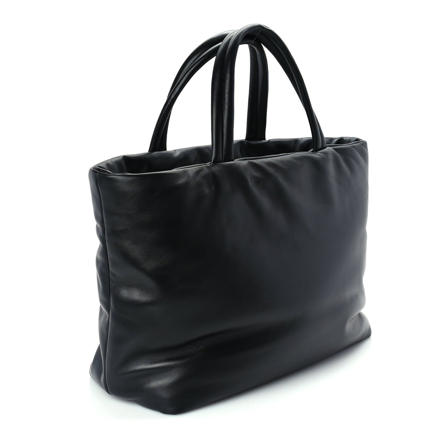 Saint Laurent Lambskin Wide Puffer Tote  Black