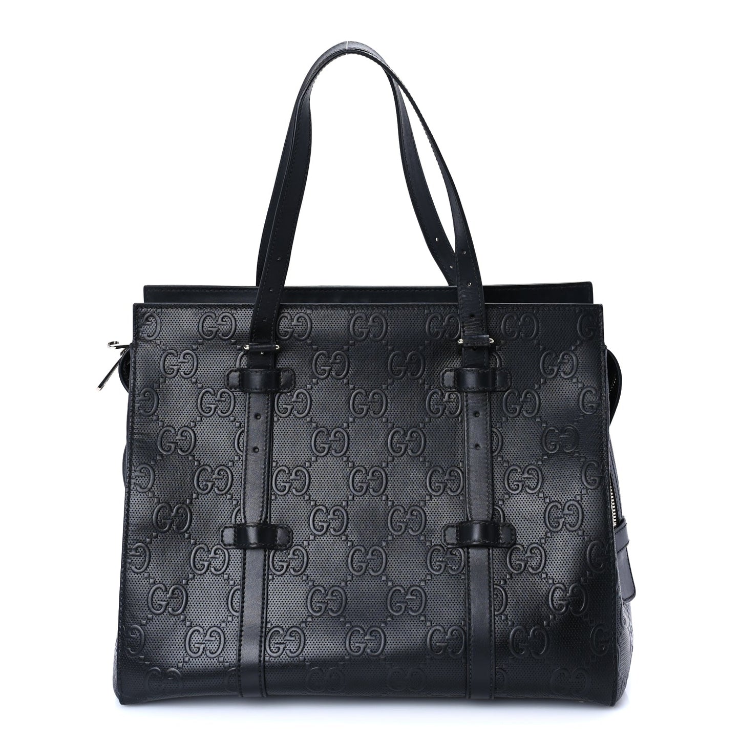 Gucci Calfskin GG Tennis Embossed Tote Bag Black
