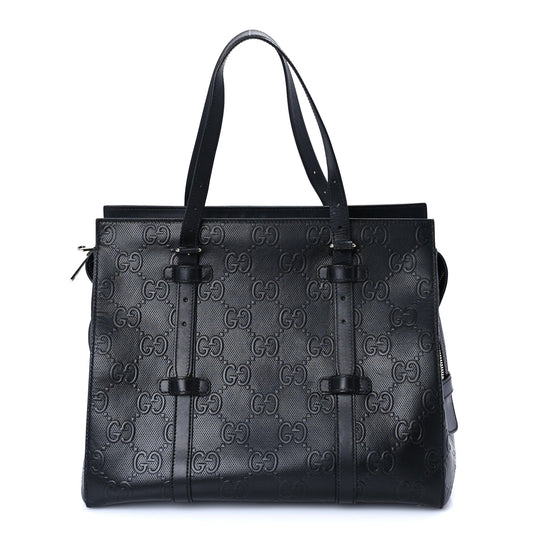 Gucci Calfskin GG Tennis Embossed Tote Bag Black